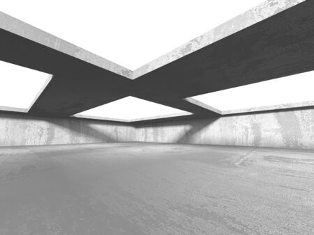 Dark concrete empty room. Modern architecture design. Urban textured background. 3d render illustrationの写真素材