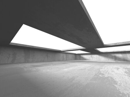 Dark concrete empty room. Modern architecture design. Urban textured background. 3d render illustrationの写真素材