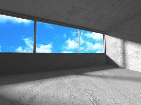 Concrete room wall construction on cloudy sky background. Abstract architecture design concept. 3d render illustrationの写真素材