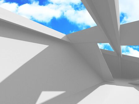 Futuristic White Architecture Design on Cloudy Sky Background. Abstract Construction Concept. 3d Render Illustrationの写真素材