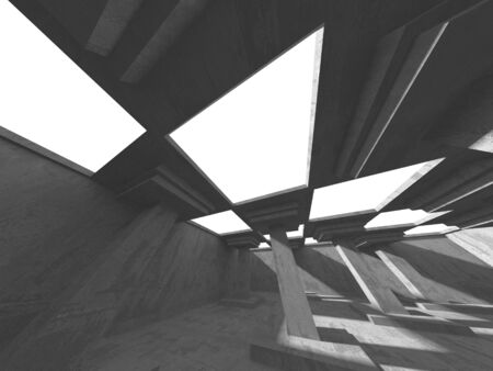 Dark concrete empty room. Modern architecture design. Urban textured background. 3d render illustrationの写真素材
