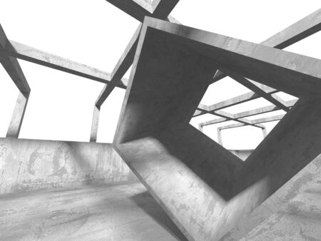 Dark concrete empty room. Modern architecture design. Urban textured background. 3d render illustrationの写真素材