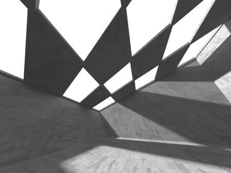 Dark concrete empty room. Modern architecture design. Urban textured background. 3d render illustrationの写真素材