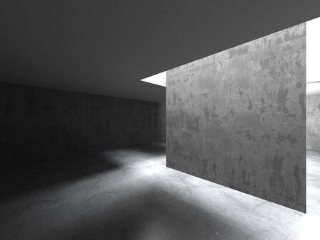 Dark concrete empty room. Modern architecture design. Urban textured background. 3d render illustrationの写真素材