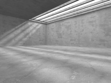 Dark concrete empty room. Modern architecture design. Urban textured background. 3d render illustrationの写真素材