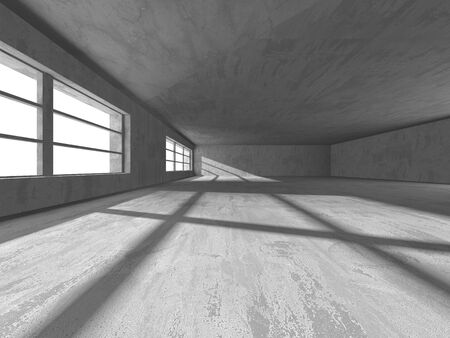 Dark concrete empty room. Modern architecture design. Urban textured background. 3d render illustrationの写真素材