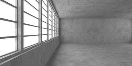 Dark concrete empty room. Modern architecture design. Urban textured background. 3d render illustrationの写真素材