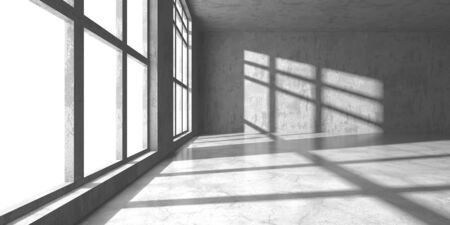 Dark concrete empty room. Modern architecture design. Urban textured background. 3d render illustrationの写真素材