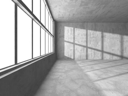 Dark concrete empty room. Modern architecture design. Urban textured background. 3d render illustrationの写真素材