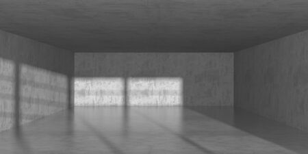 Dark concrete empty room. Modern architecture design. Urban textured background. 3d render...