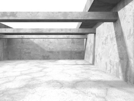 Dark concrete empty room. Modern architecture design. Urban textured background. 3d render illustrationの写真素材