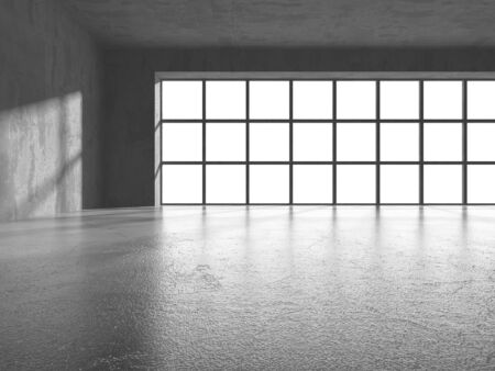 Dark concrete empty room. Modern architecture design. Urban textured background. 3d render illustrationの写真素材