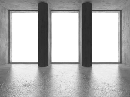 Dark Concrete Wall Architecture. Empty Room. 3d Render Illustrationの写真素材