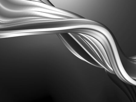 Metallic abstract wavy liquid background. 3d render illustrationの写真素材