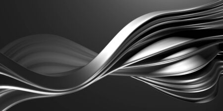Metallic abstract wavy liquid background. 3d render illustrationの写真素材
