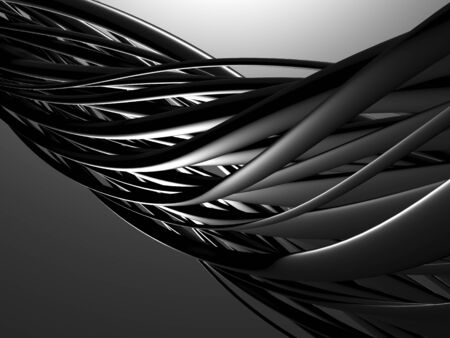 Metallic abstract wavy tubes background. 3d render illustrationの写真素材