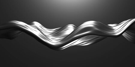Metallic abstract wavy liquid background. 3d render illustrationの写真素材