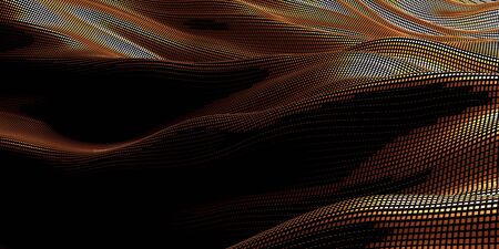Golden abstract wavy liquid background. 3d render illustration