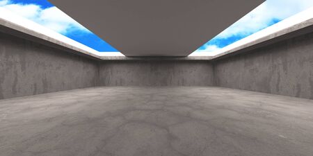 Dark Concrete Wall Architecture. Empty Room. 3d Render Illustrationの写真素材