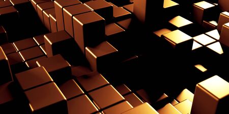 Luxury golden background. Gold glossy cubes array. 3d renderの写真素材