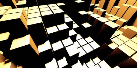Luxury golden background. Gold glossy cubes array. 3d renderの写真素材