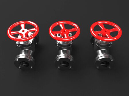Industrial pipelines and valves with red wheels. 3d renderの写真素材