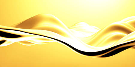Golden abstract wavy liquid background. 3d render illustration