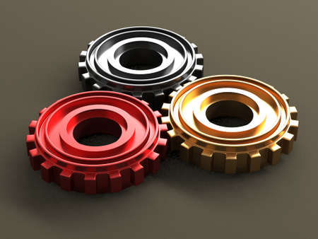 Gears on gray background. Cooperation and teamwork concept. 3d render