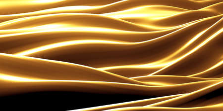 Golden abstract wavy liquid background. 3d render illustration