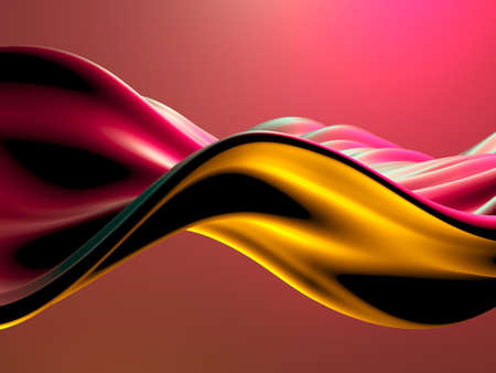Colorful Liquid metallic wavy background. 3d render illustrationの写真素材