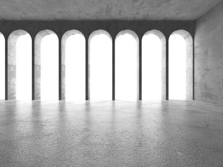 Dark Concrete Wall Architecture. Empty Room. 3d render illustrationの写真素材