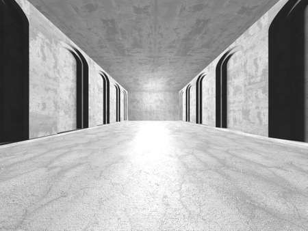 Dark Concrete Wall Architecture. Empty Room. 3d render illustrationの写真素材