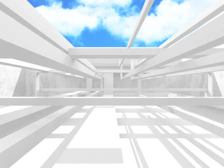 Empty white architecture with sky view. 3d renderの写真素材