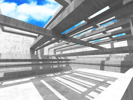 Concrete room wall construction on cloudy sky background. Abstract architecture design concept. 3d renderの写真素材
