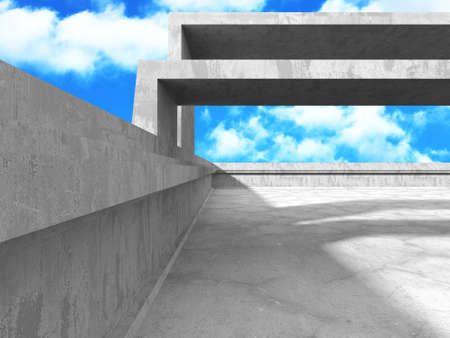Concrete room wall construction on cloudy sky background. Abstract architecture design concept. 3d renderの写真素材