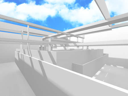 Empty white architecture with sky view. 3d renderの写真素材