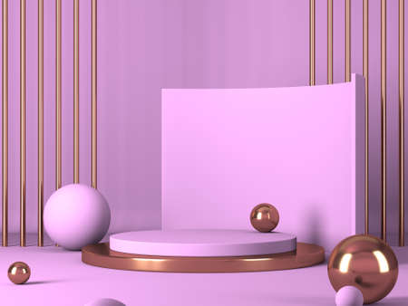 Abstract minimal scene with geometrical forms. Pink cream background. 3d render