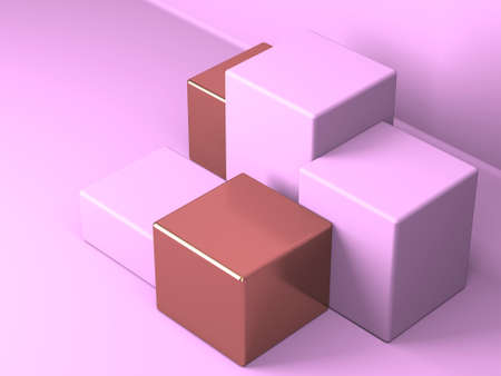 Abstract minimal scene with geometrical forms. Pink cream background. 3d render