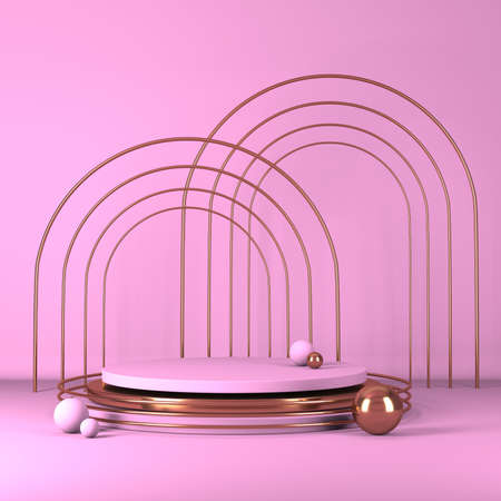 Abstract geometric background. Pink color. Geometry shape podium mock up for product presentationの写真素材