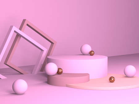 Abstract geometric background. Pink color. Geometry shape podium mock up for product presentationの写真素材