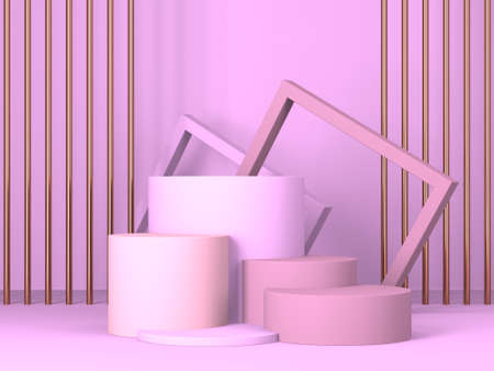 Abstract minimal scene with geometrical forms. Pink cream background. 3d render
