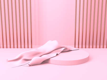 Abstract minimal scene with geometrical forms. Pink cream background. 3d renderの写真素材