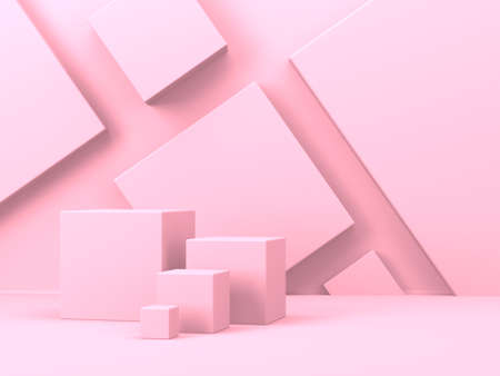 Abstract minimal scene with geometrical forms. Pink cream background. 3d renderの写真素材