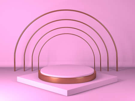 Abstract minimal scene with geometrical forms. Pink cream background. 3d renderの写真素材