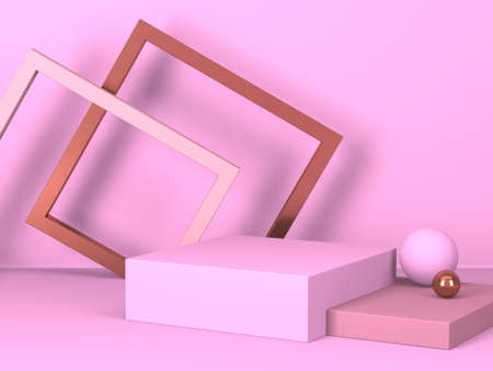 Abstract minimal scene with geometrical forms. Pink cream background. 3d renderの写真素材