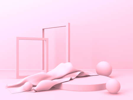 Abstract geometric background. Pink color. Geometry shape podium mock up for product presentationの写真素材