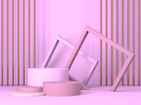 Abstract geometric background. Pink color. Geometry shape podium mock up for product presentationの写真素材