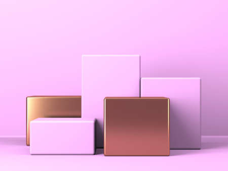 Abstract minimal scene with geometrical forms. Pink cream background. 3d render