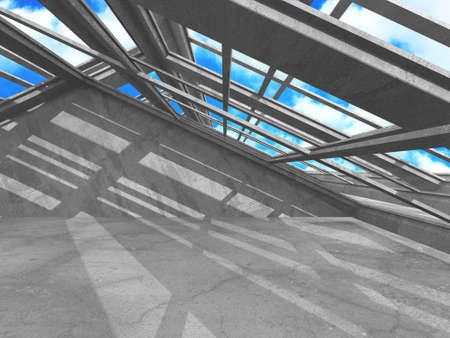 Concrete room wall construction on cloudy sky background. Abstract architecture design concept. 3d renderの写真素材