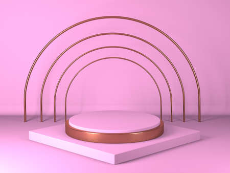 Abstract minimal scene with geometrical forms. Pink cream background. 3d renderの写真素材